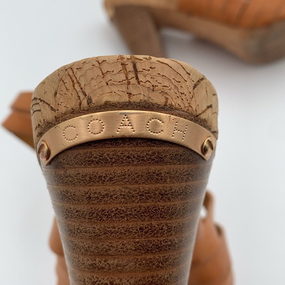 Coach brown leather basket weave heels stacked wooden heels women’s 5.5 B - Picture 12 of 12